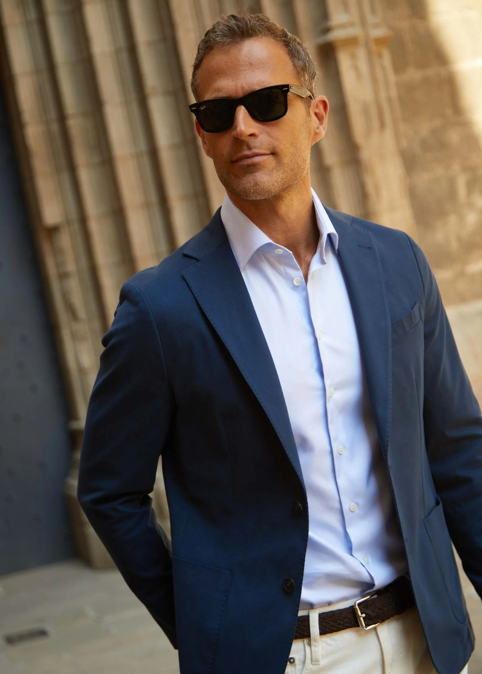 Brushed Cotton Blazer, Unstructured, Navy - Image 3
