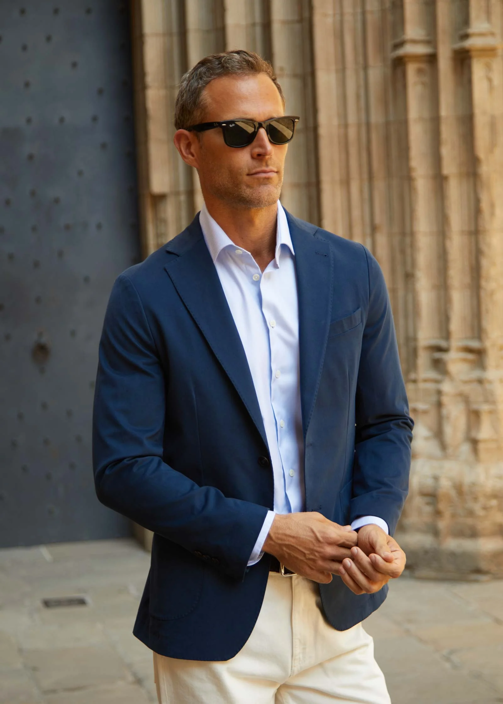 Brushed Cotton Blazer, Unstructured, Navy - Image 8