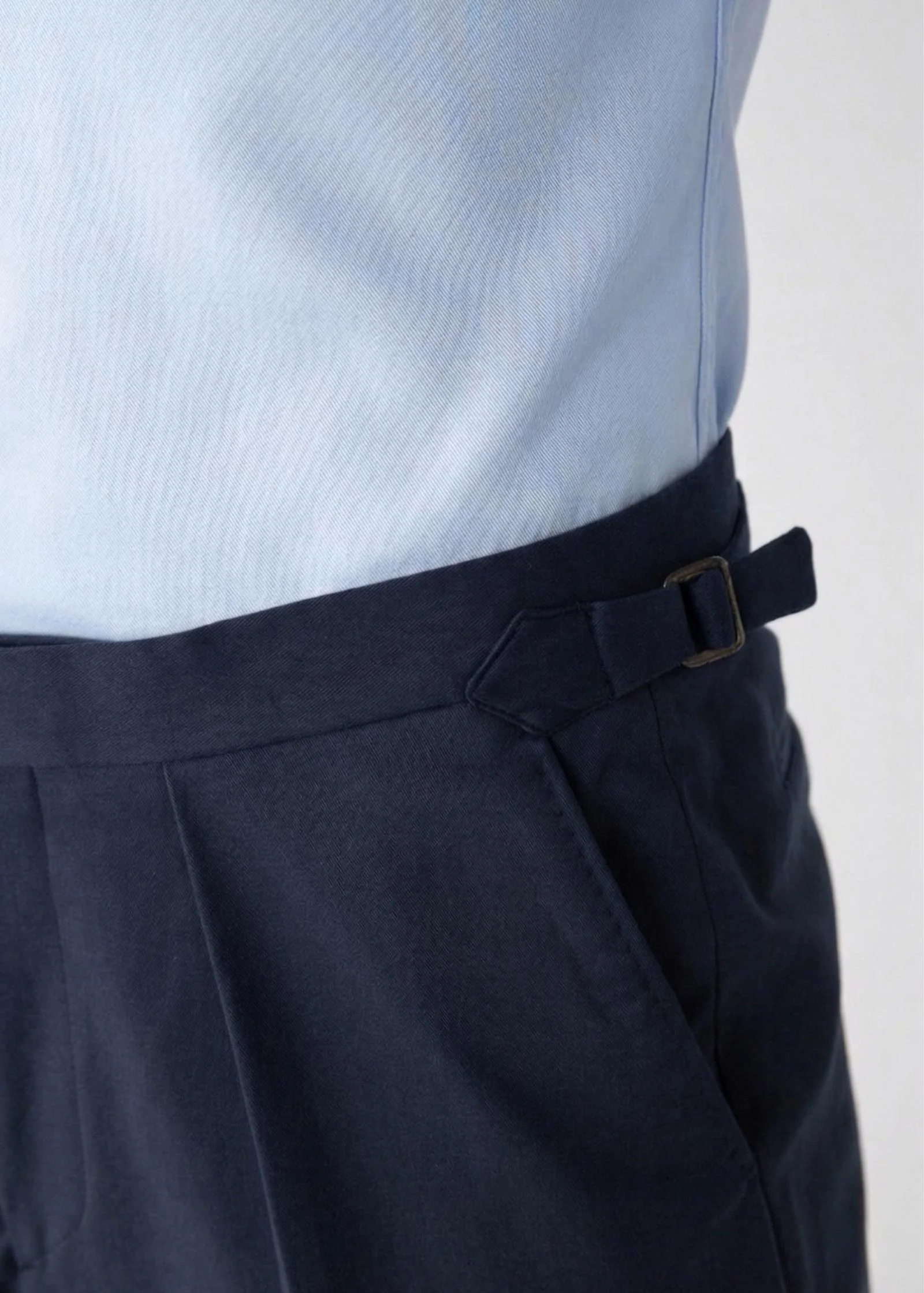 Brushed Cotton Twill Trousers, Navy - Image 3