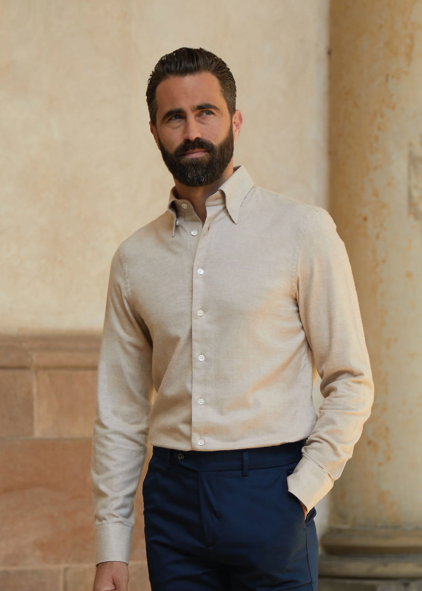 Cashmere-Cotton Shirt, Light Camel - Image 4