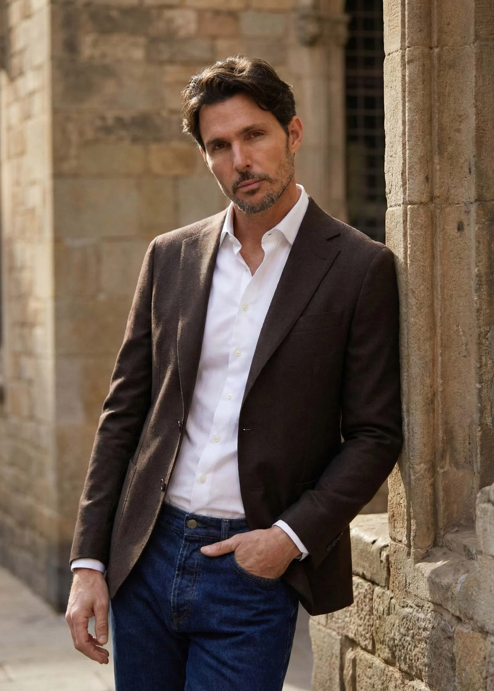 Flannel Blazer, Unstructured, Dark Brown - Image 3