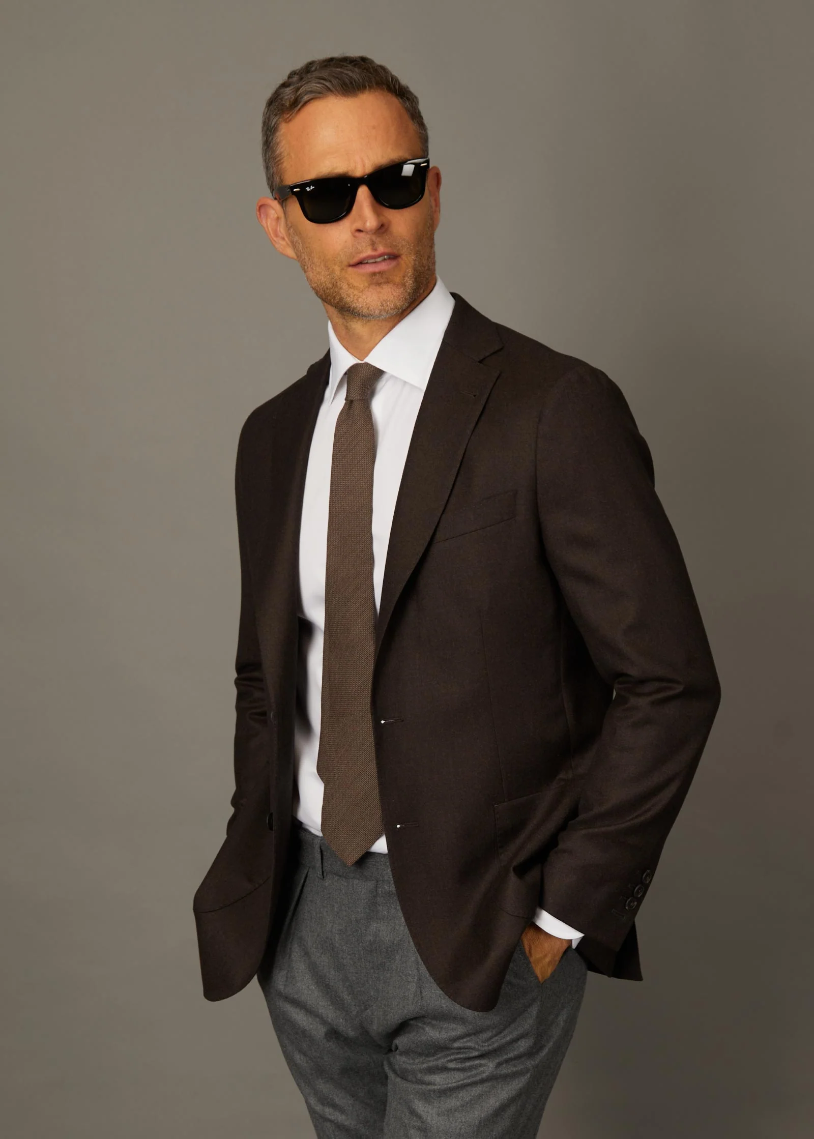 Flannel Blazer, Unstructured, Dark Brown - Image 4