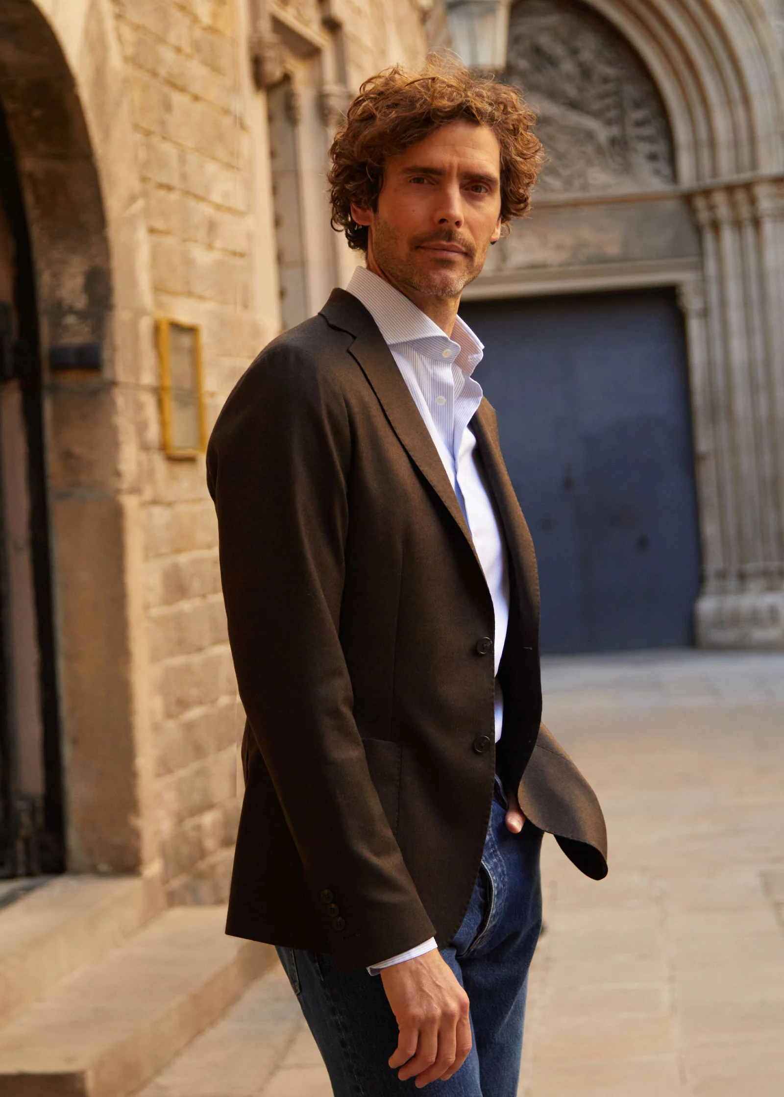 Flannel Blazer, Unstructured, Dark Brown - Image 5