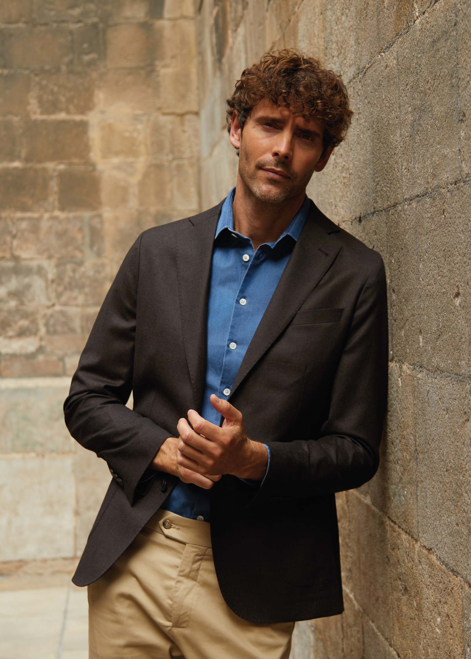 Flannel Blazer, Unstructured, Dark Brown - Image 6