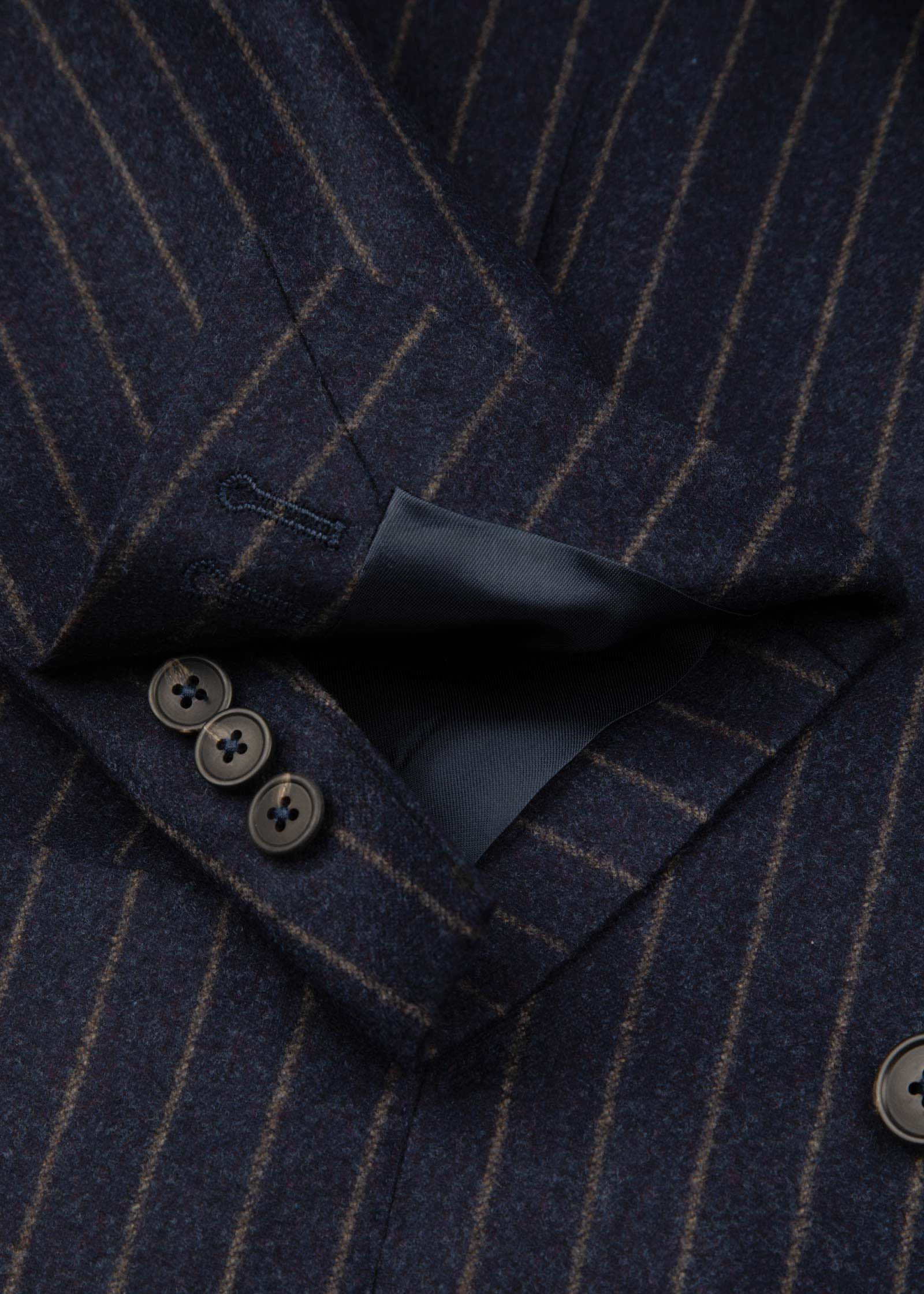 Flannel Blazer, Unstructured, Navy Brown Striped - Image 6