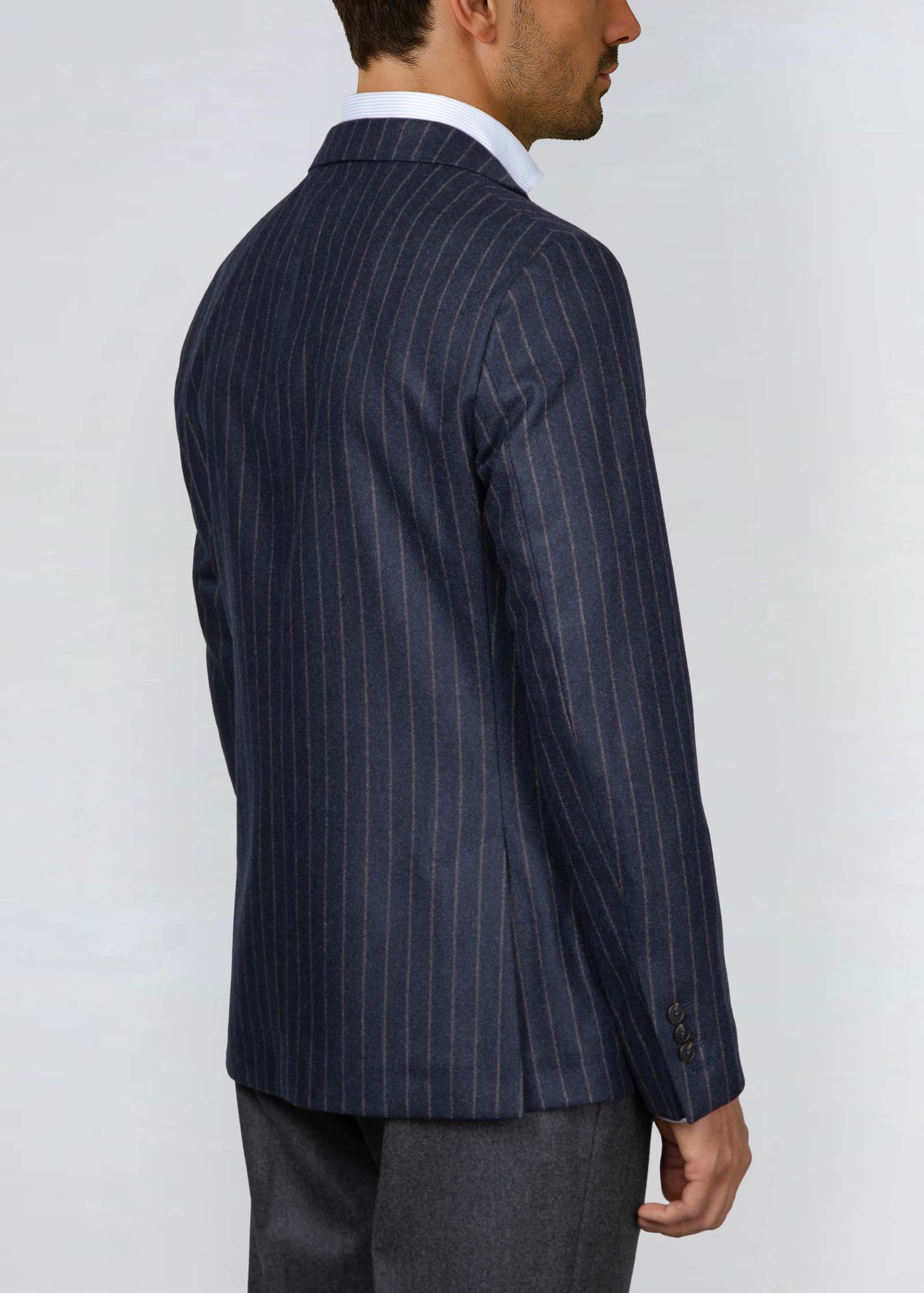 Flannel Blazer, Unstructured, Navy Brown Striped - Image 8