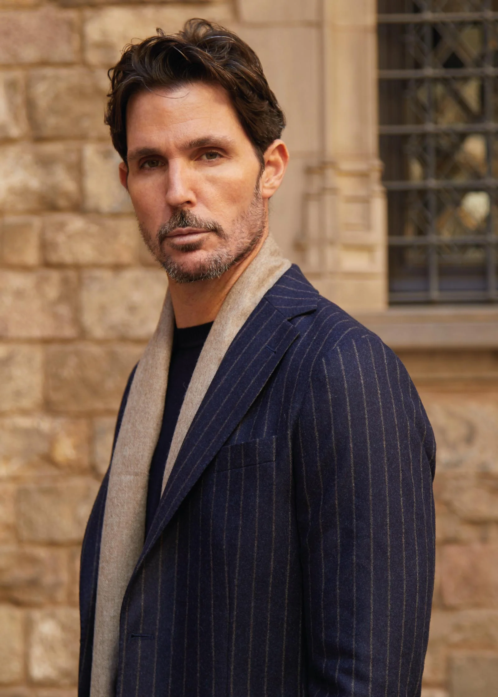 Flannel Blazer, Unstructured, Navy Brown Striped - Image 9