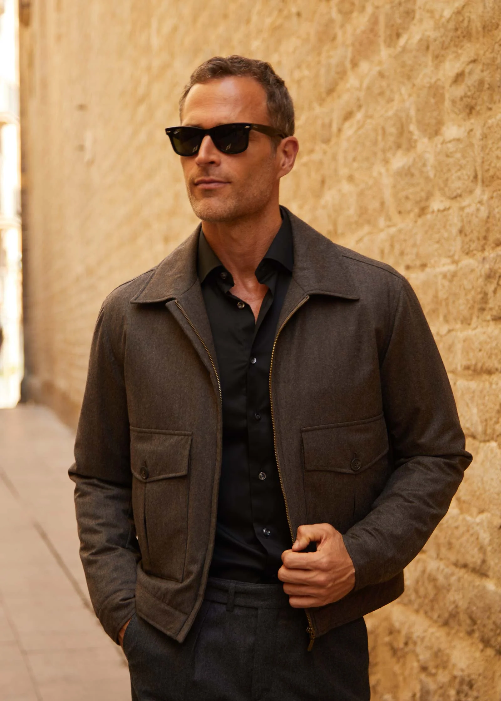 Flannel Blouson Jacket, Dark Brown - Image 3