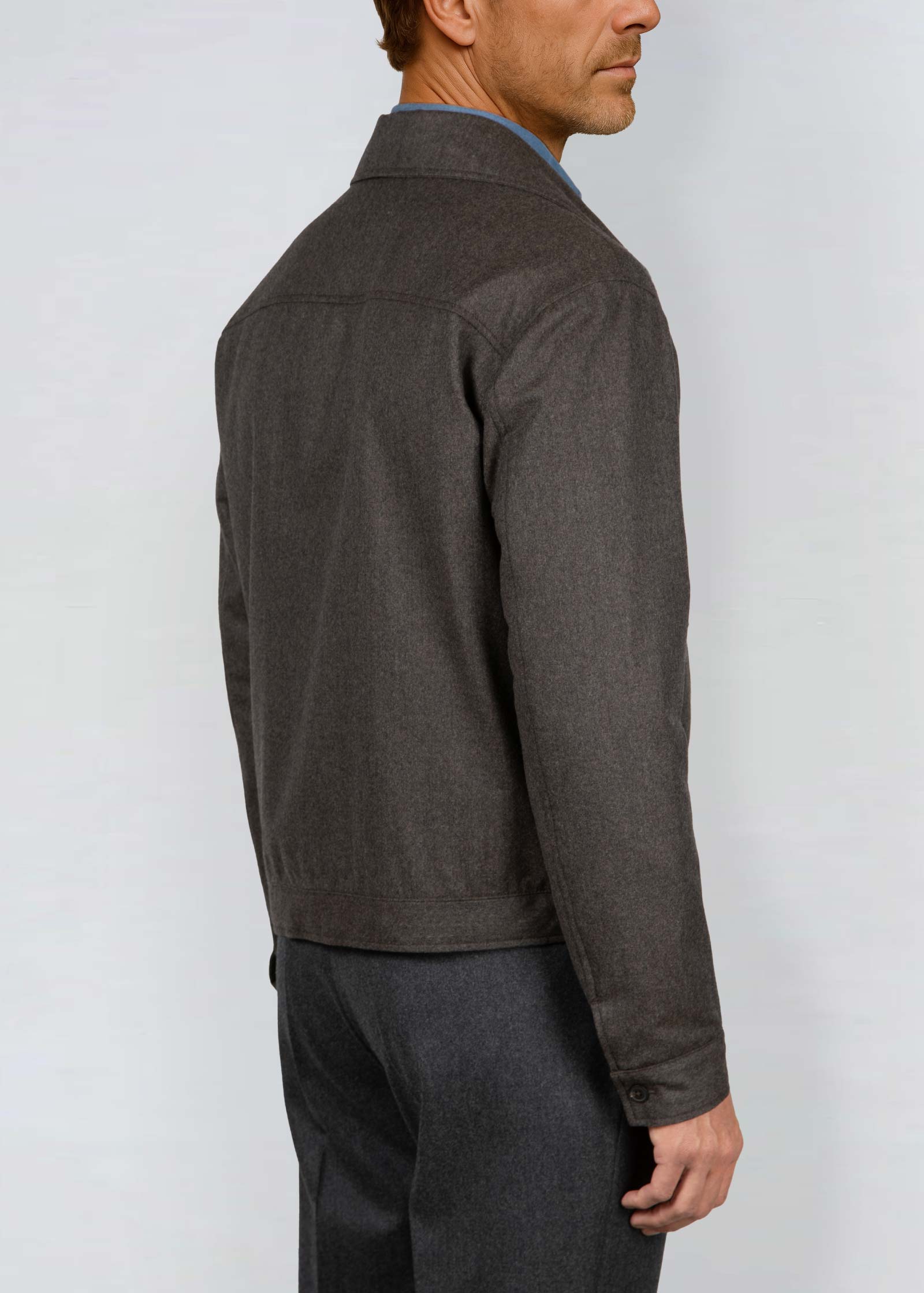 Flannel Blouson Jacket, Dark Brown - Image 8