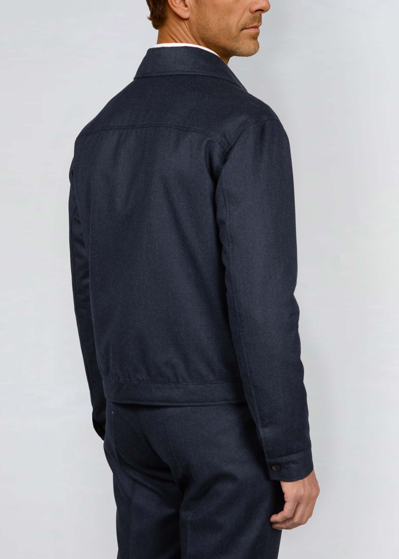 Flannel Blouson Jacket, Navy - Image 10