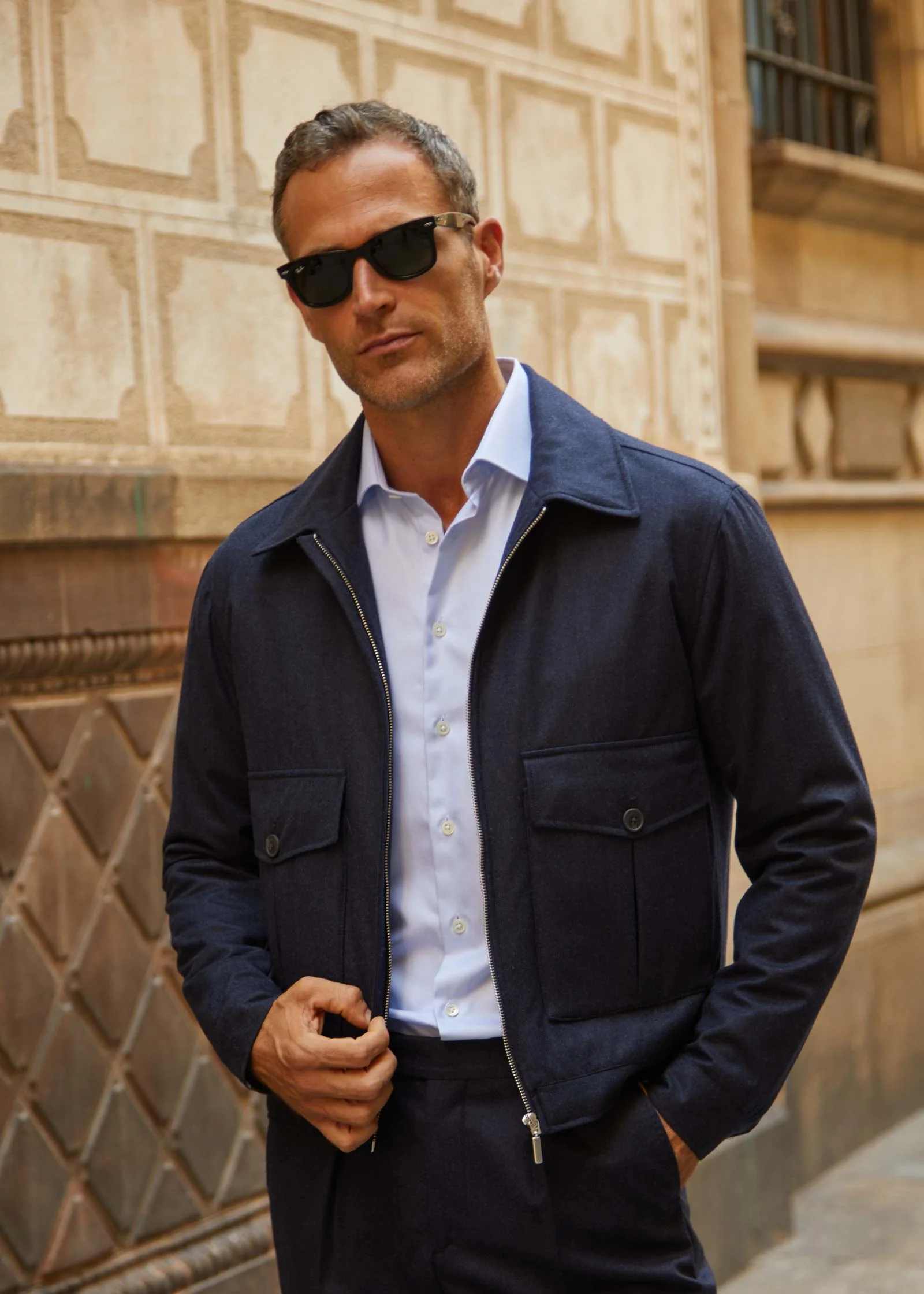 Flannel Blouson Jacket, Navy - Image 12