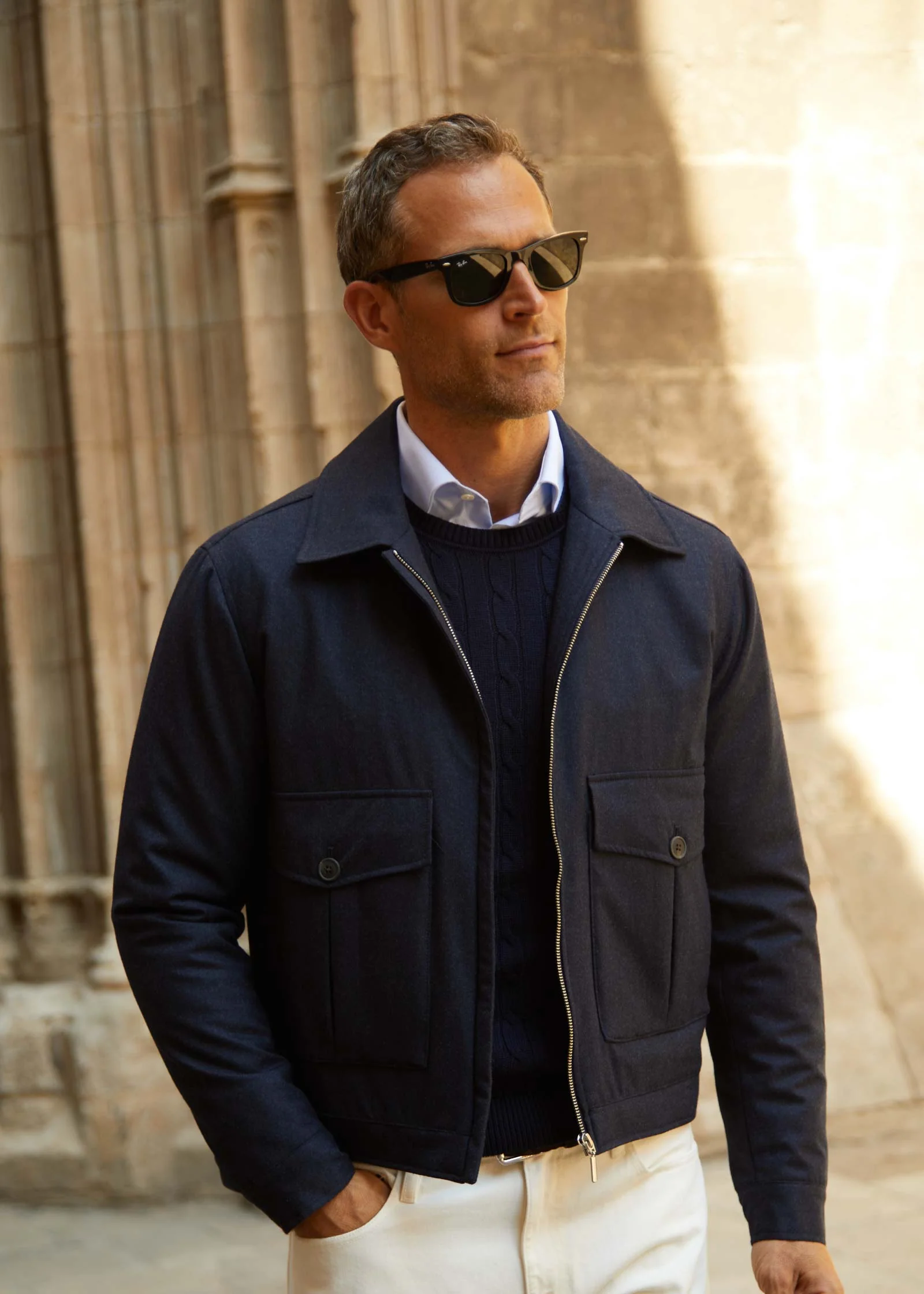 Flannel Blouson Jacket, Navy - Image 3