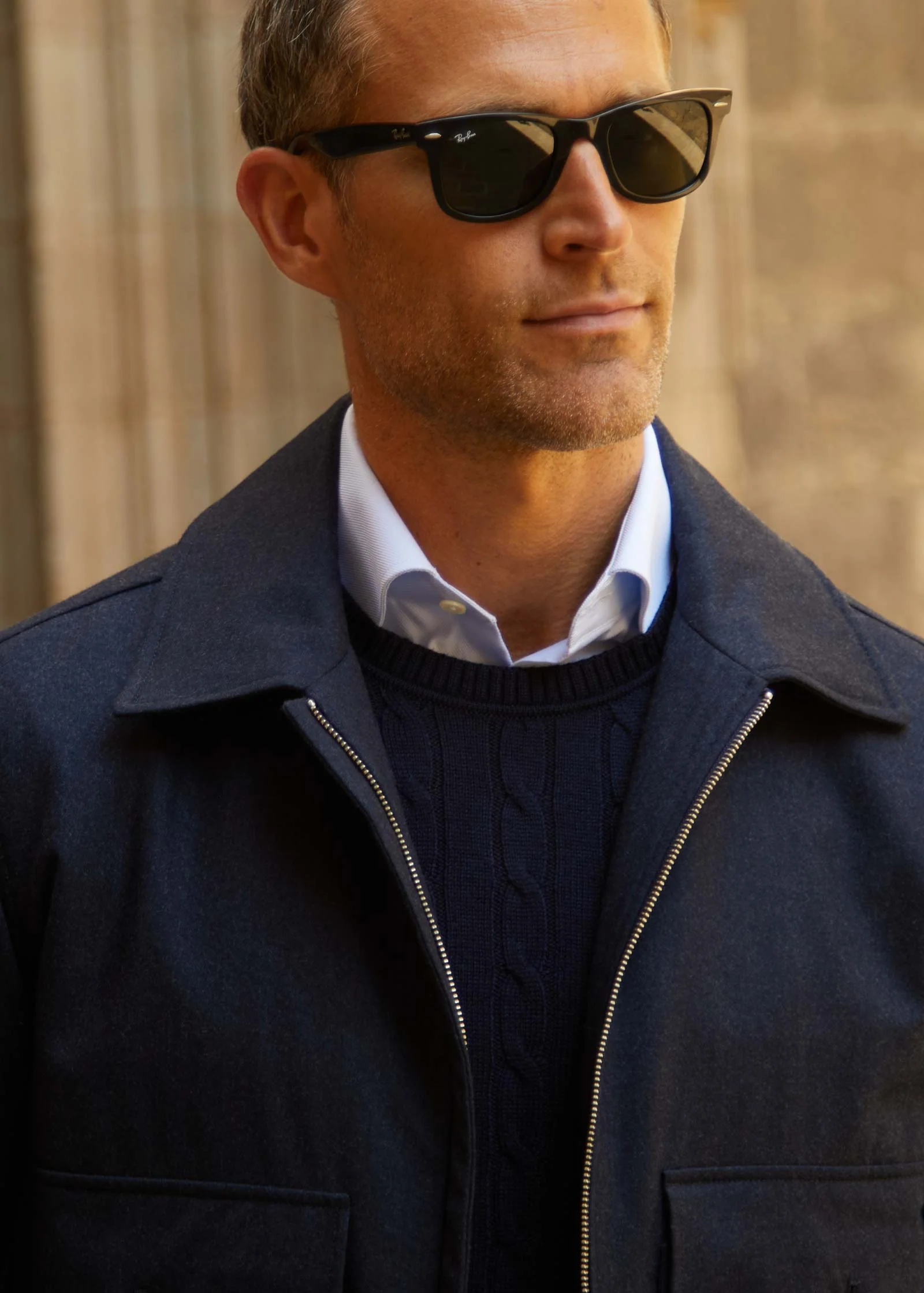 Flannel Blouson Jacket, Navy - Image 4