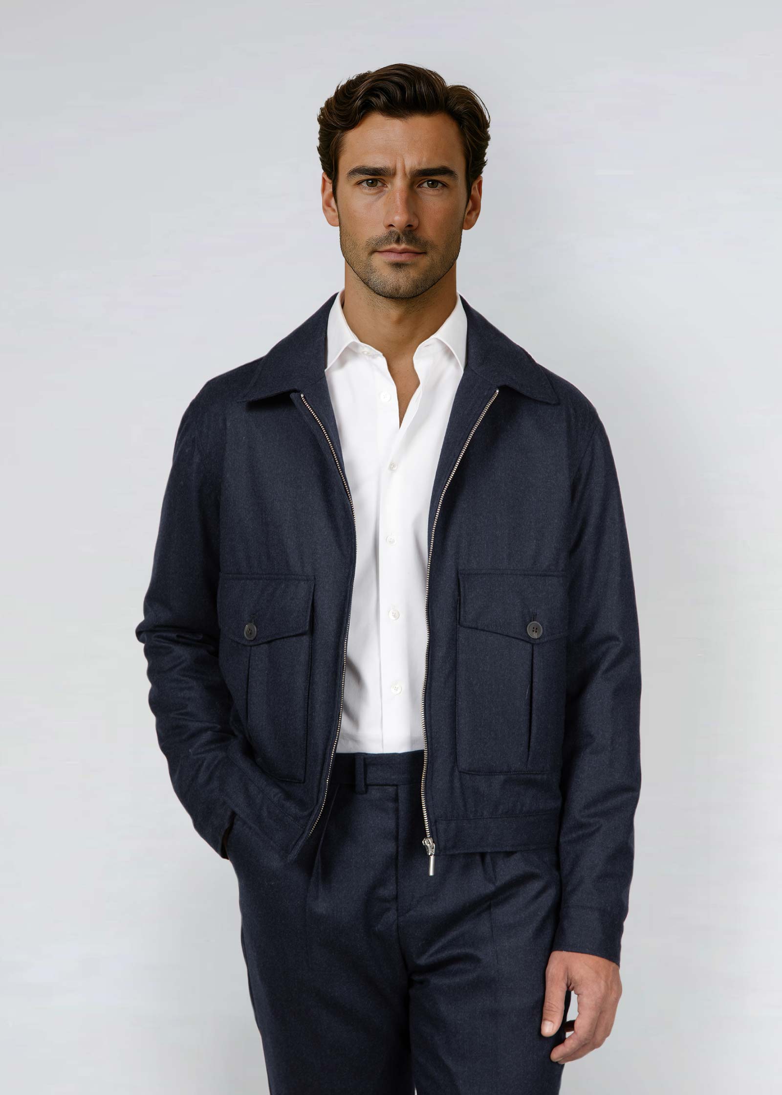 Flannel Blouson Jacket, Navy - Image 8