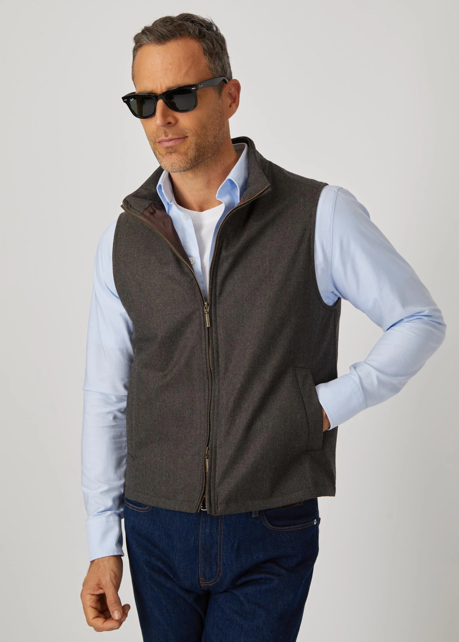 Flannel Blouson Vest 2.0, Dark Brown - Image 3