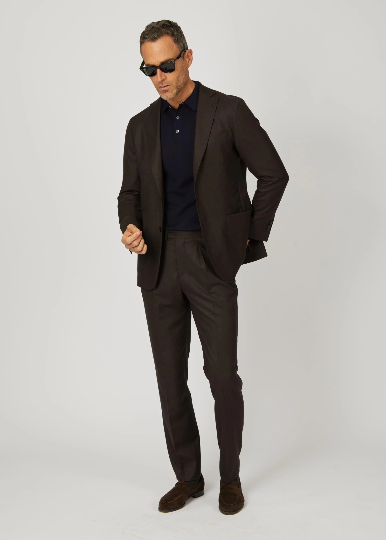 Flannel Trouser, Pleated, Dark Brown - Image 3