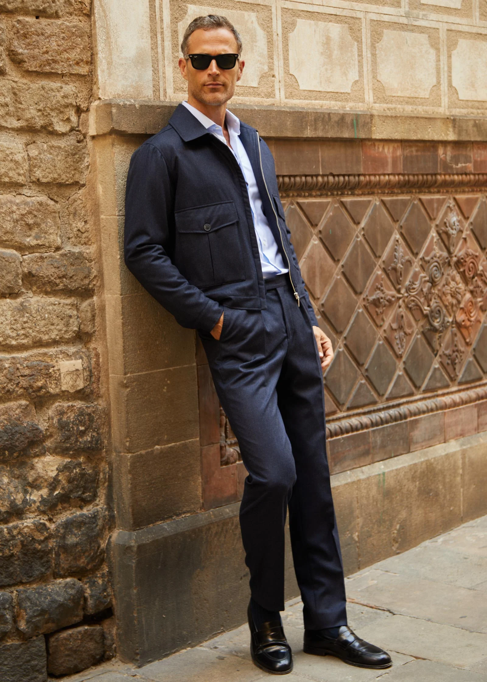 Flannel Trouser, Pleated, Navy - Image 3