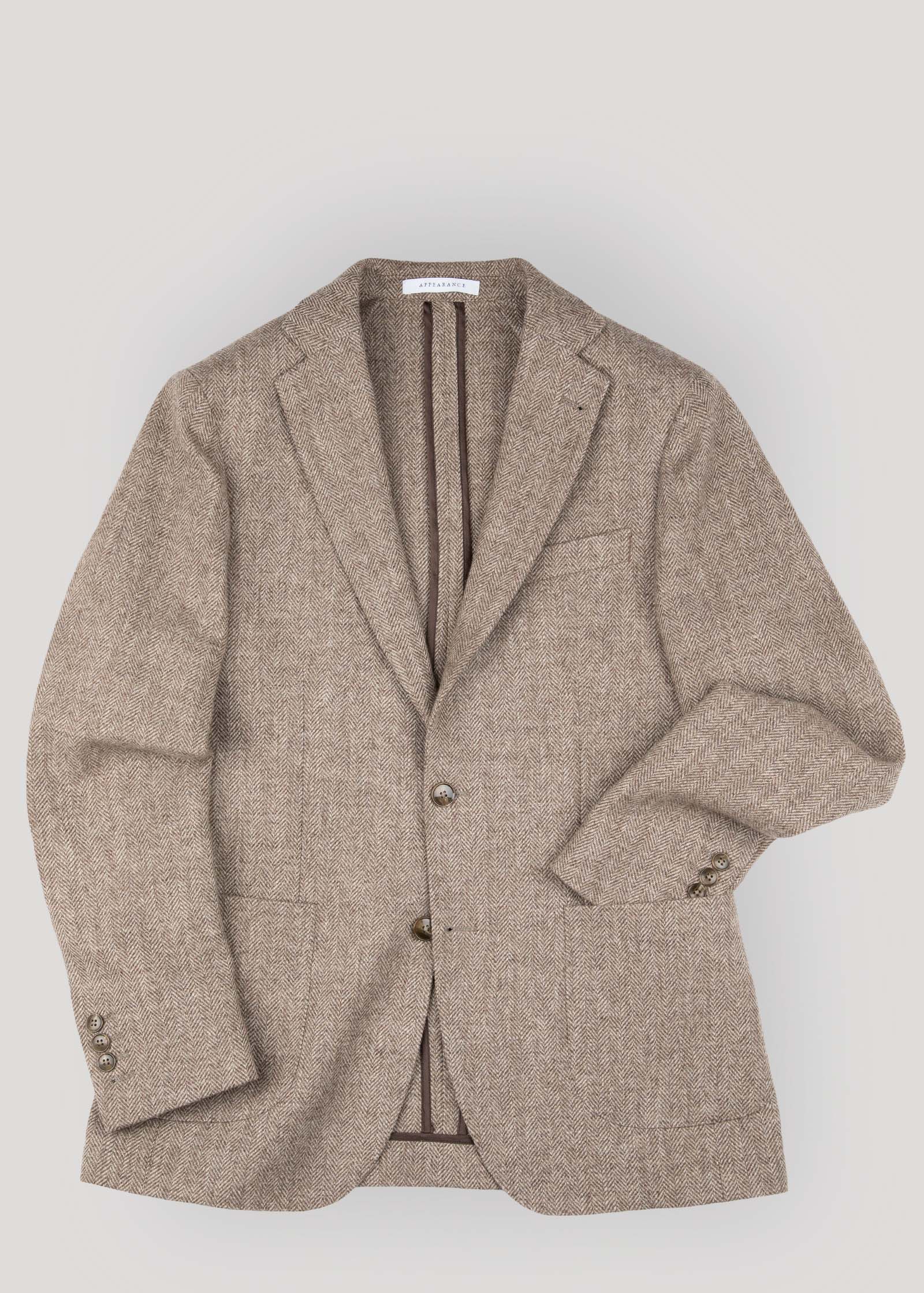 Herringbone Tweed Blazer, Unstructured, Light Brown - Image 8