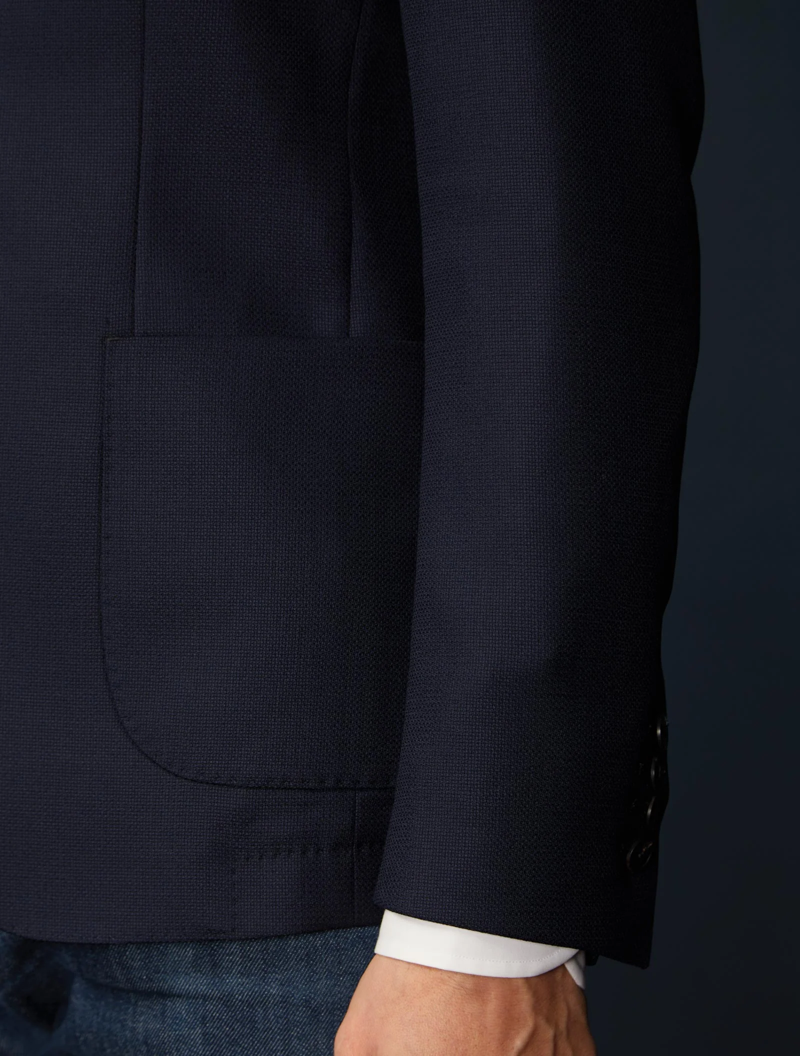 Hopsack Blazer, Unstructured, Navy - Image 5