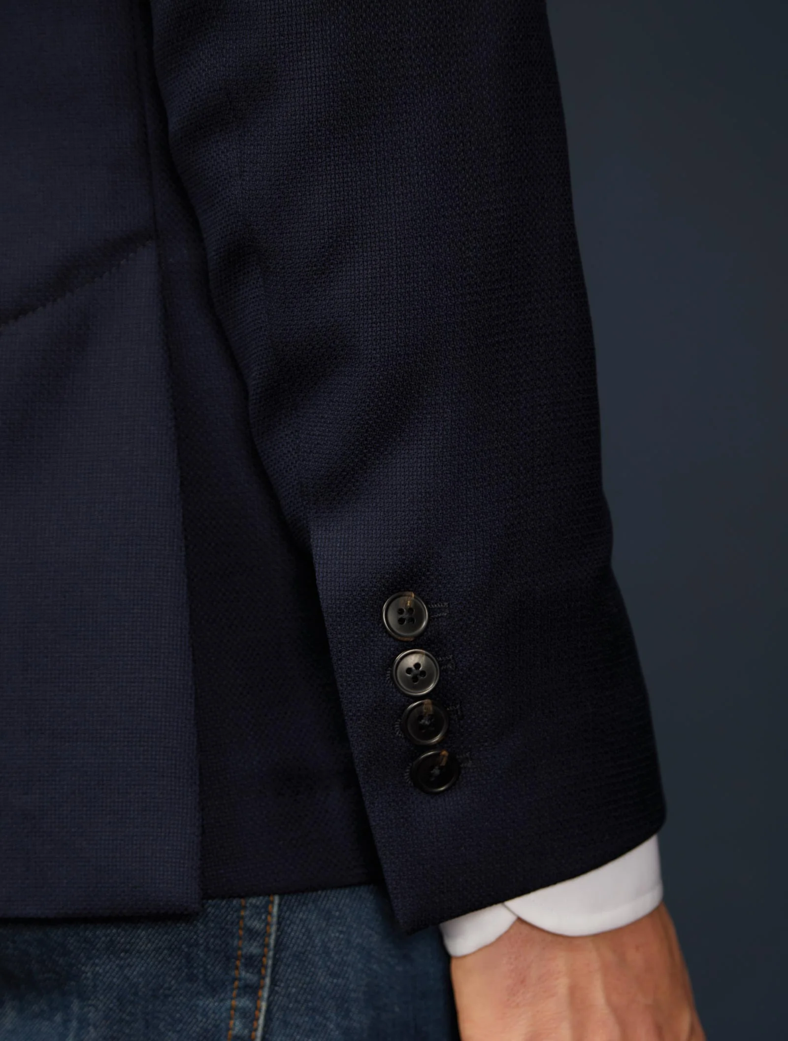 Hopsack Blazer, Unstructured, Navy - Image 6