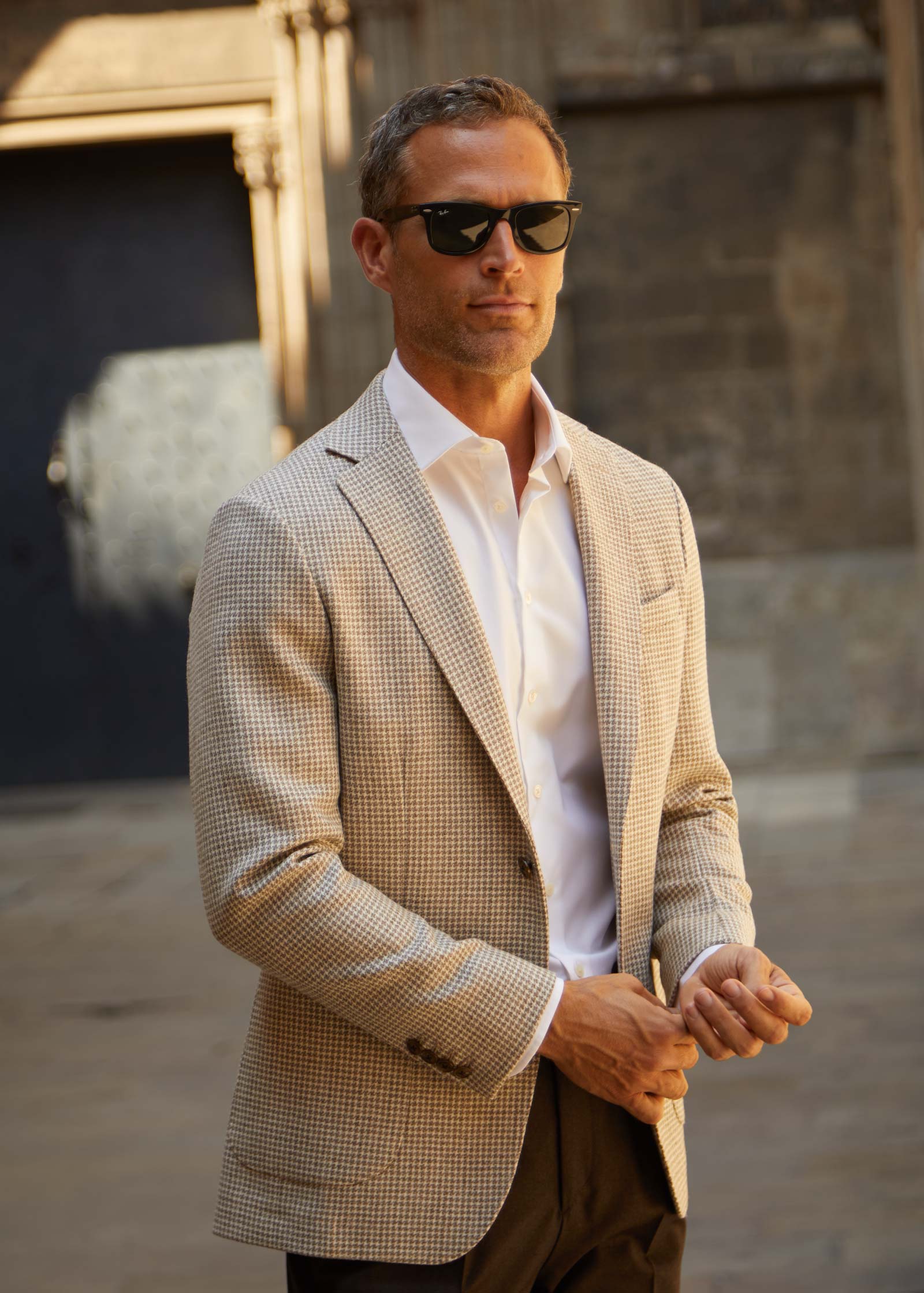 Houndstooth Blazer, Unstructured, Camel - Image 3