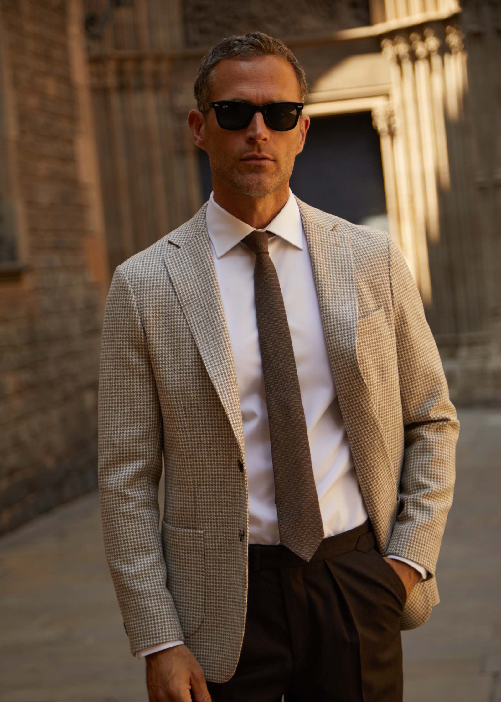 Houndstooth Blazer, Unstructured, Camel - Image 4