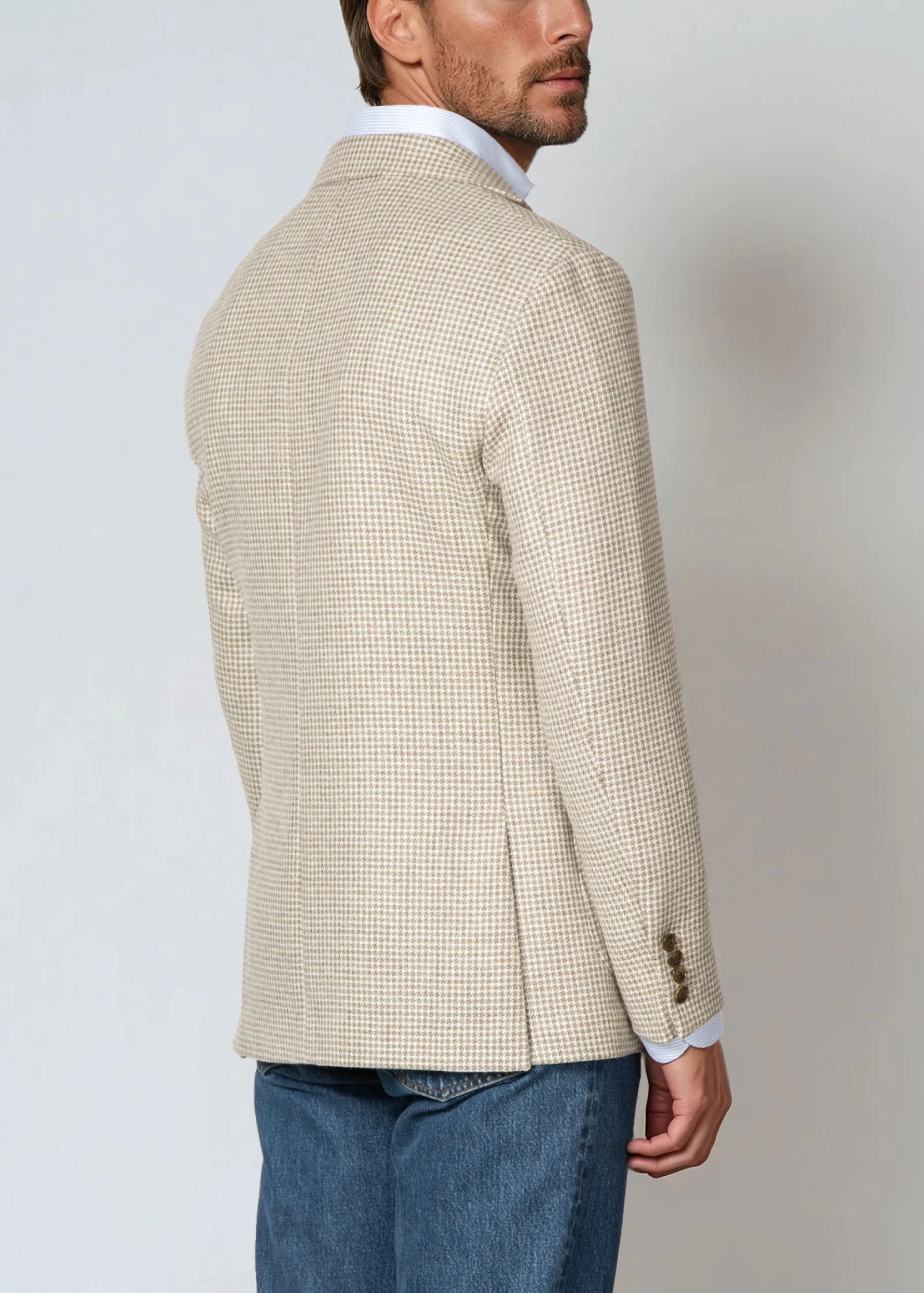 Houndstooth Blazer, Unstructured, Camel - Image 8