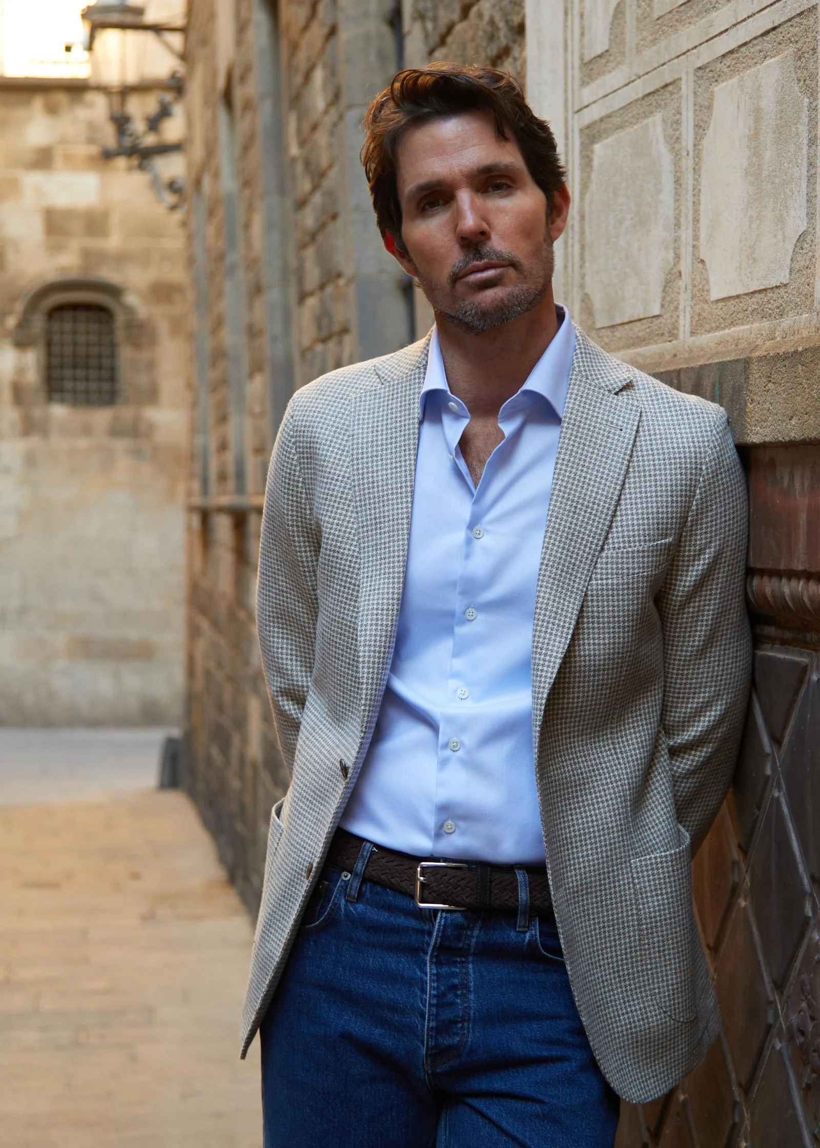 Houndstooth Blazer, Unstructured, Camel - Image 9