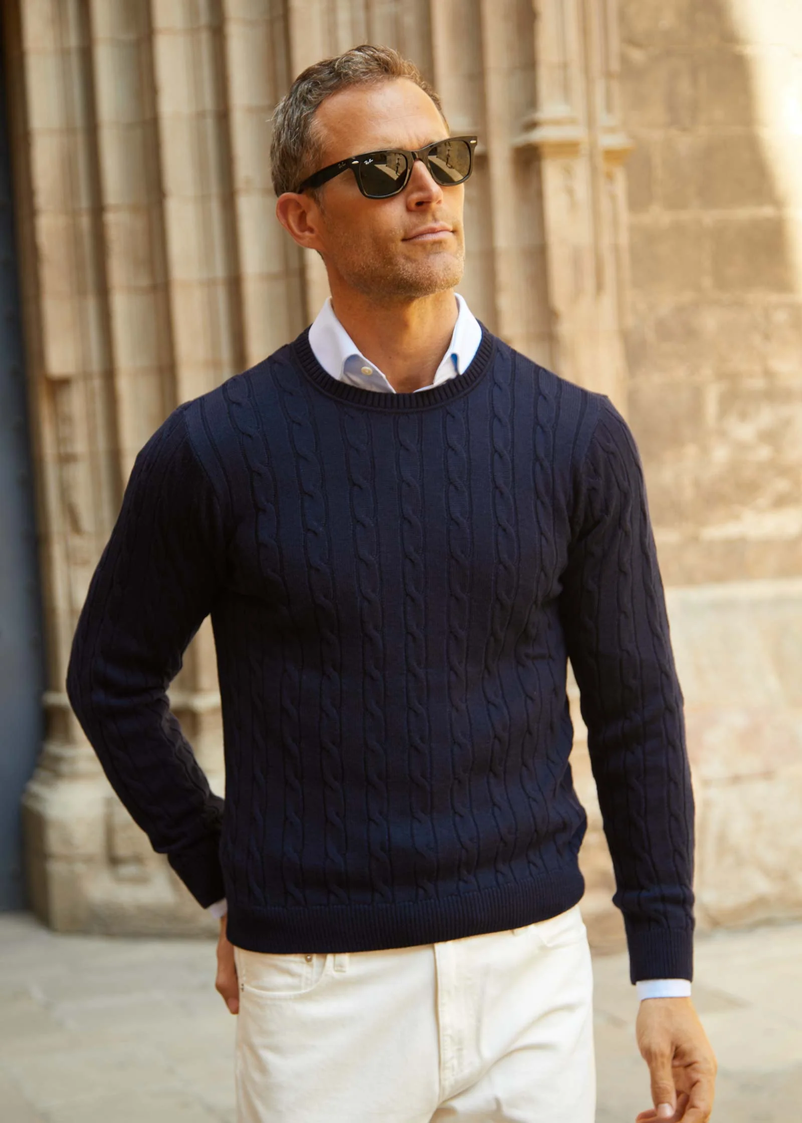 Merino Cable Knit, Dark Navy - Image 3