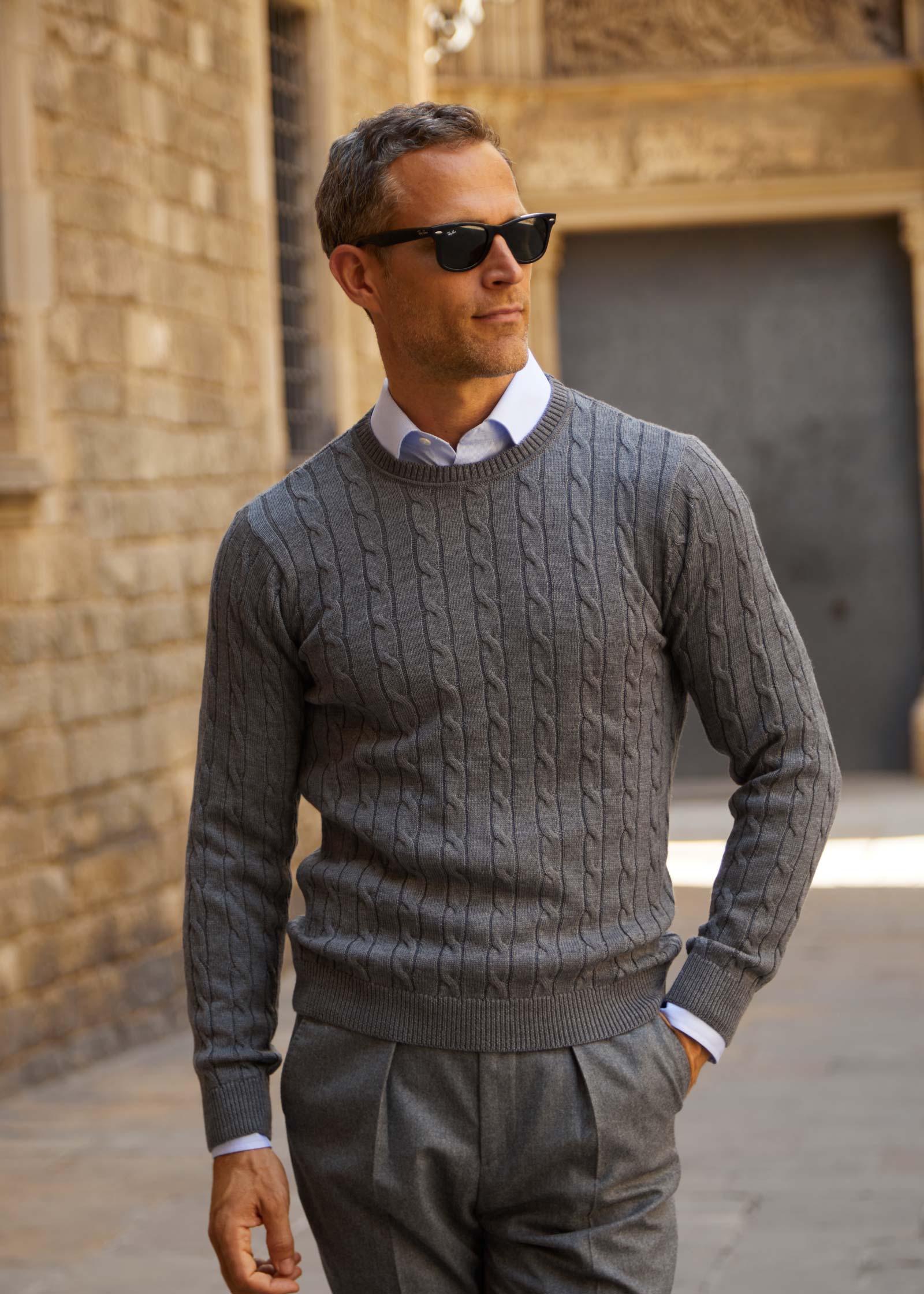 Merino Cable Knit, Mid Grey - Image 3