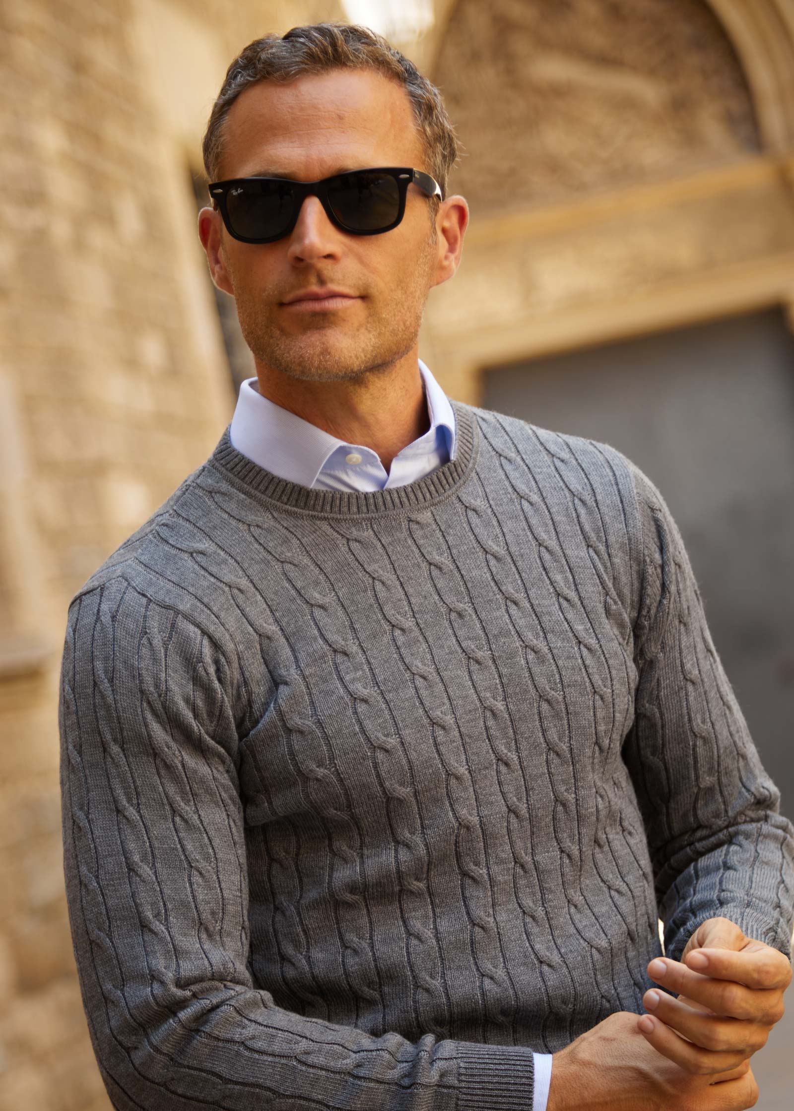 Merino Cable Knit, Mid Grey - Image 4