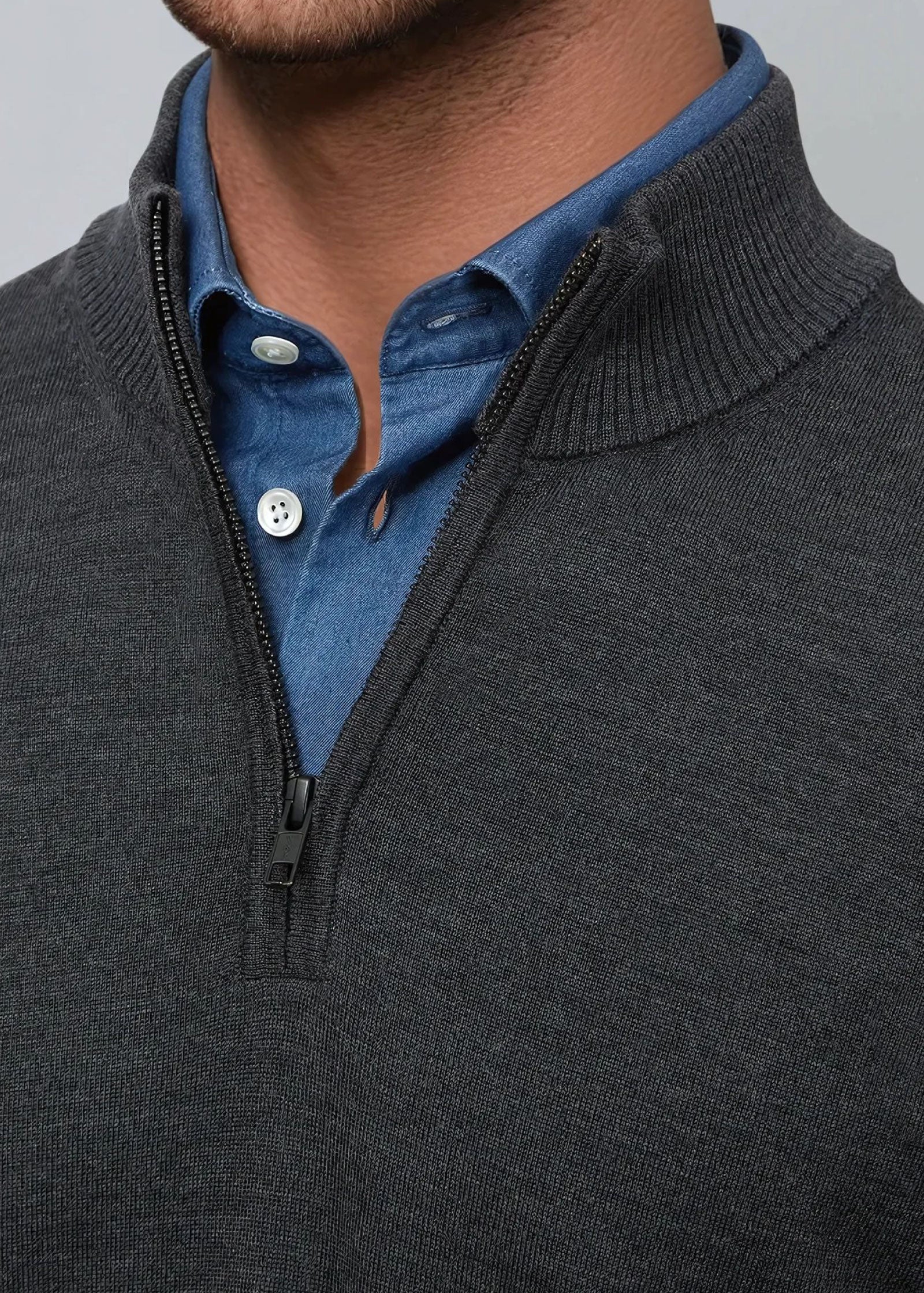 Merino Half Zip, Graphite - Image 3