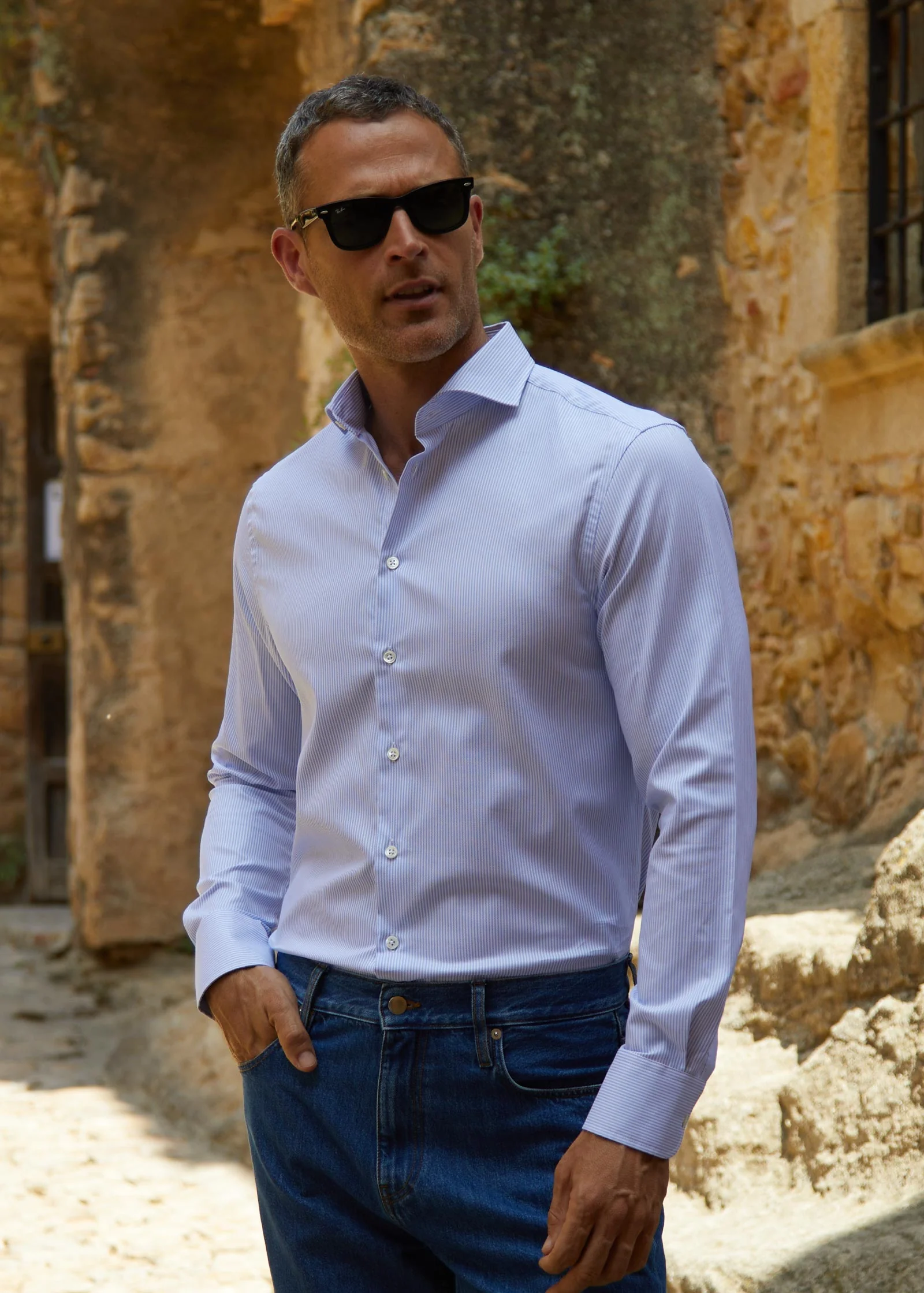Royal Oxford Shirt, Thin Blue White Striped - Image 3
