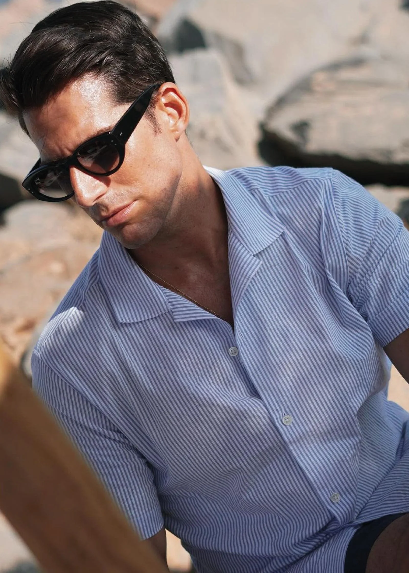 Seersucker Camp Collar Shirt, Brilliant Blue / White - Image 3