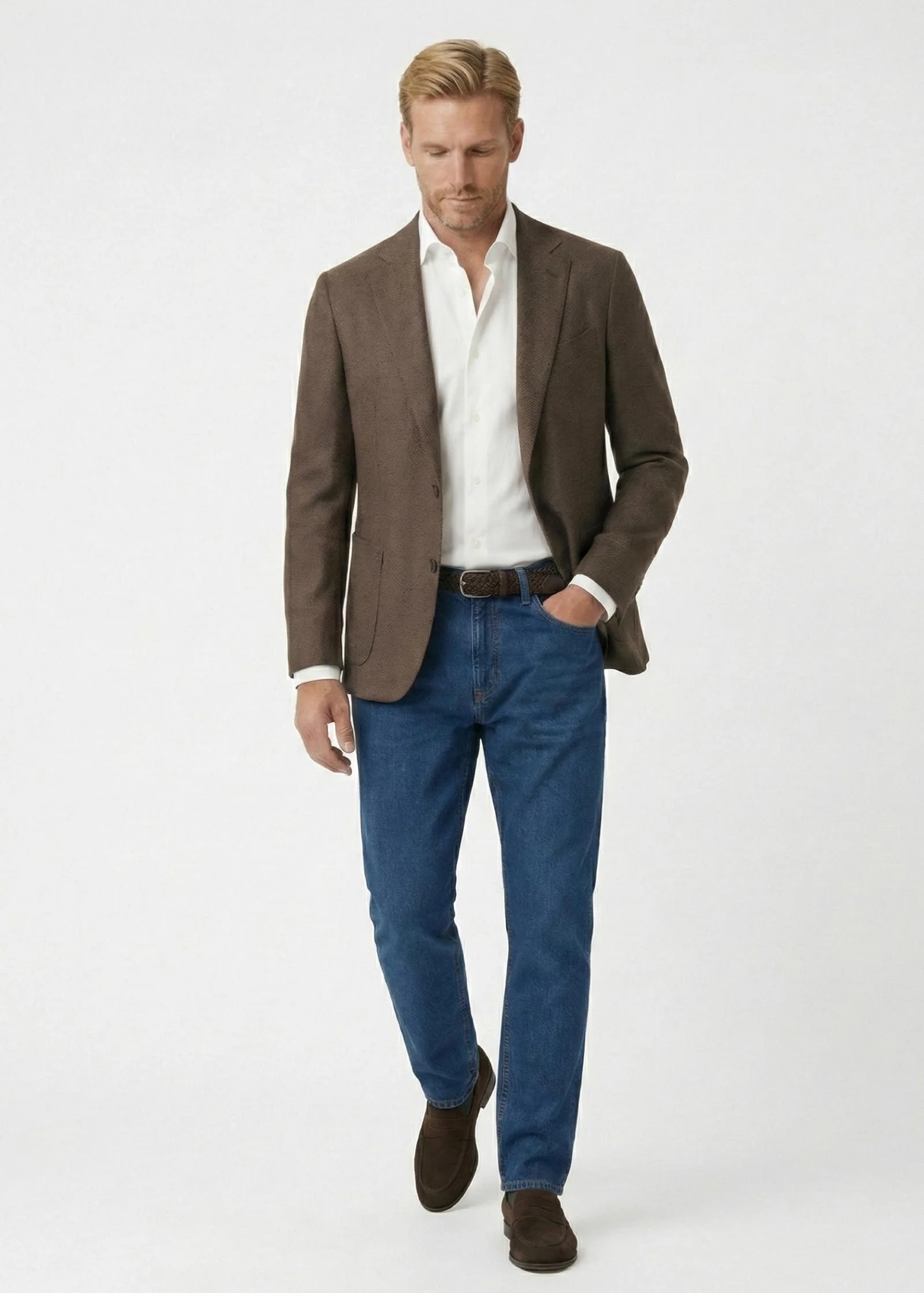 Soft Hopsack Blazer, Unstructured, Mid Brown - Image 5