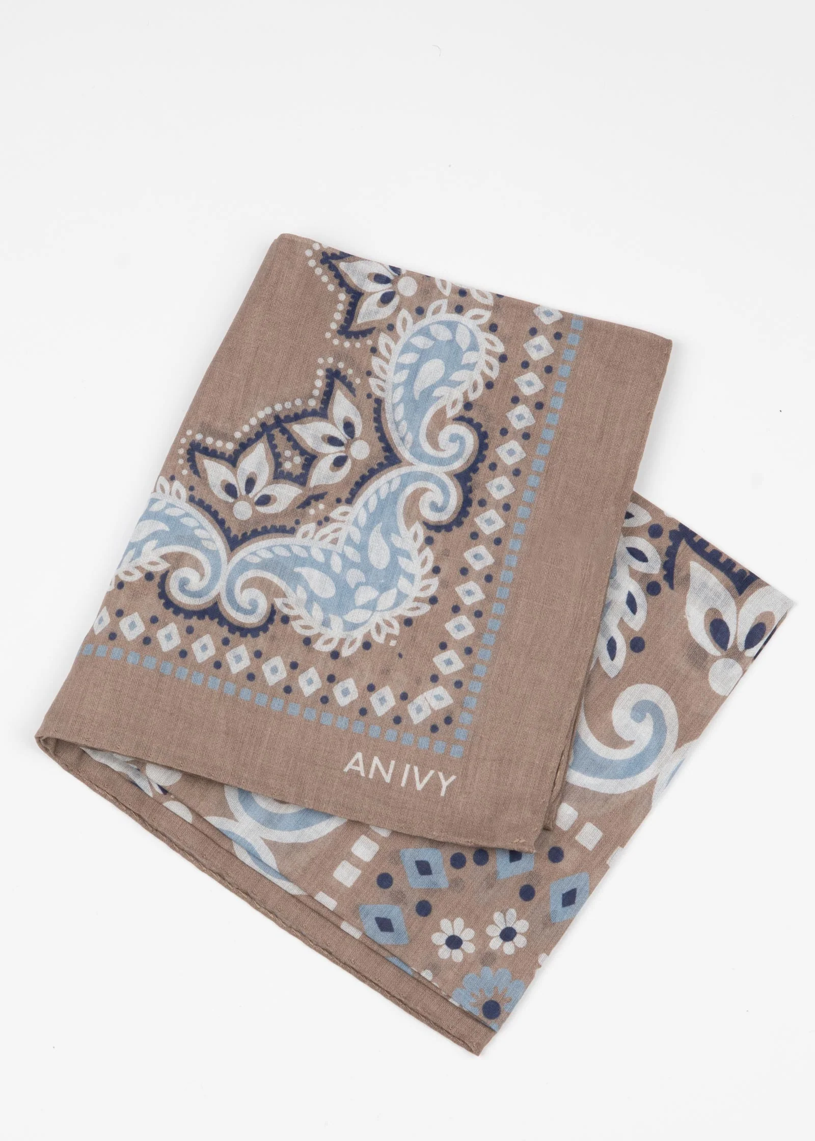 Taupe Flower Paisley Ornaments Bandana - Image 4