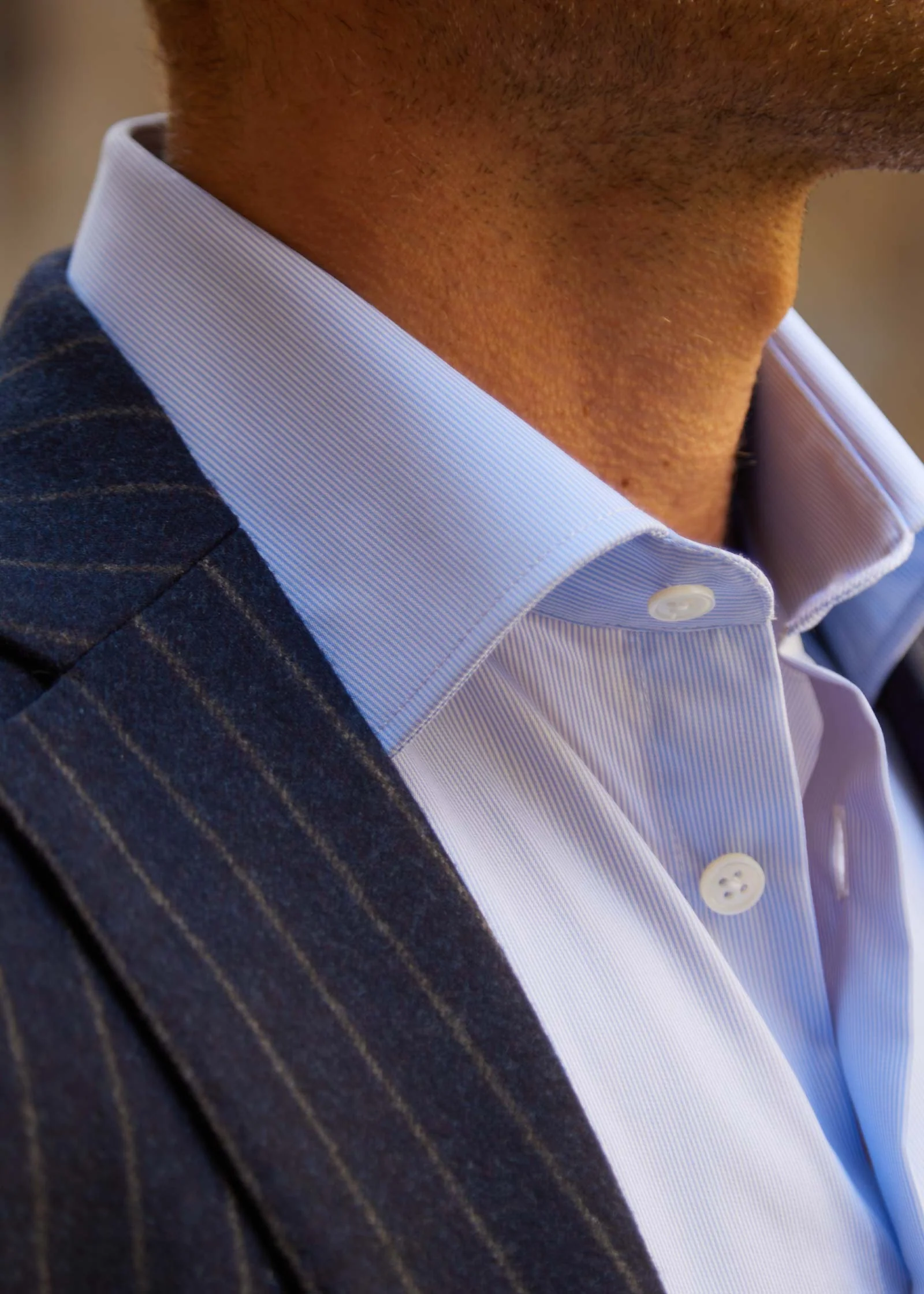 Flannel Blazer, Unstructured, Navy Brown Striped - Image 4